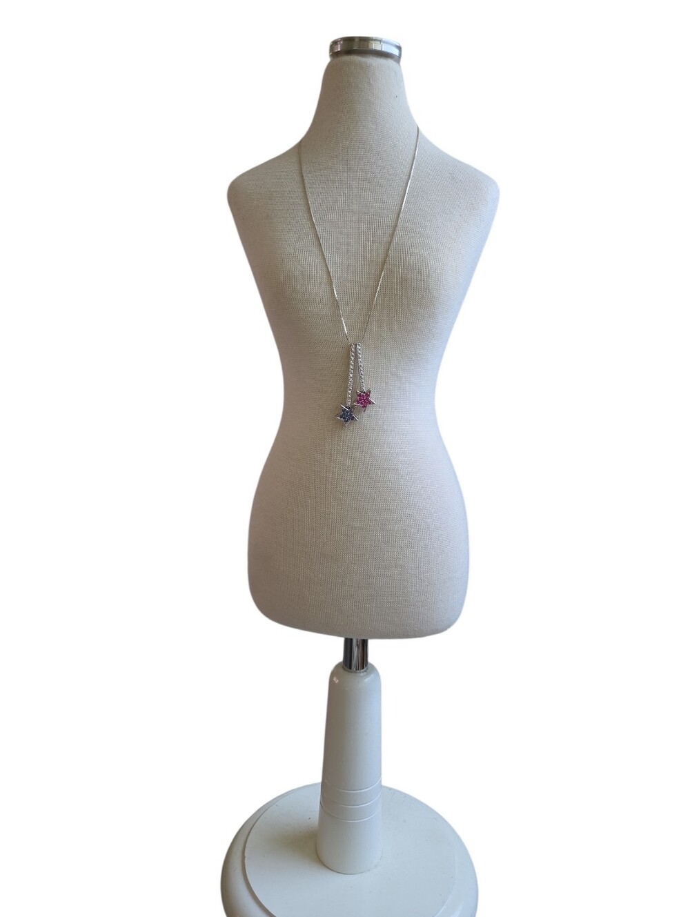 925 Italy Silver Necklace with Pink and Blue Star Charms 21"